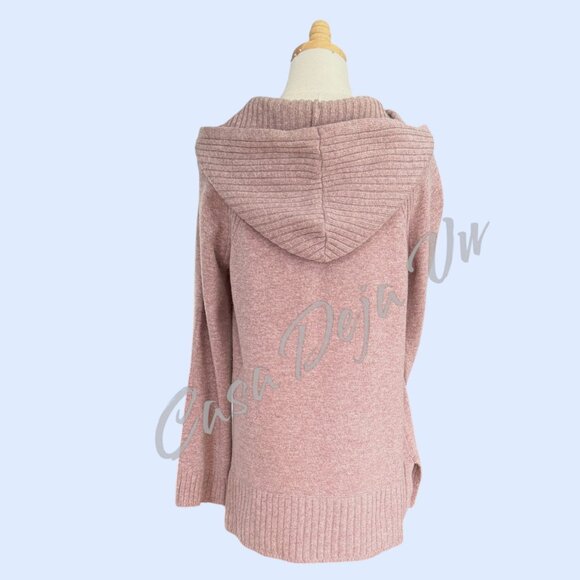 Ann Taylor Soft Wool Hoodie Flair Long Sleeve Oversize Baggy Drape Mauve Sweater - Picture 2 of 10